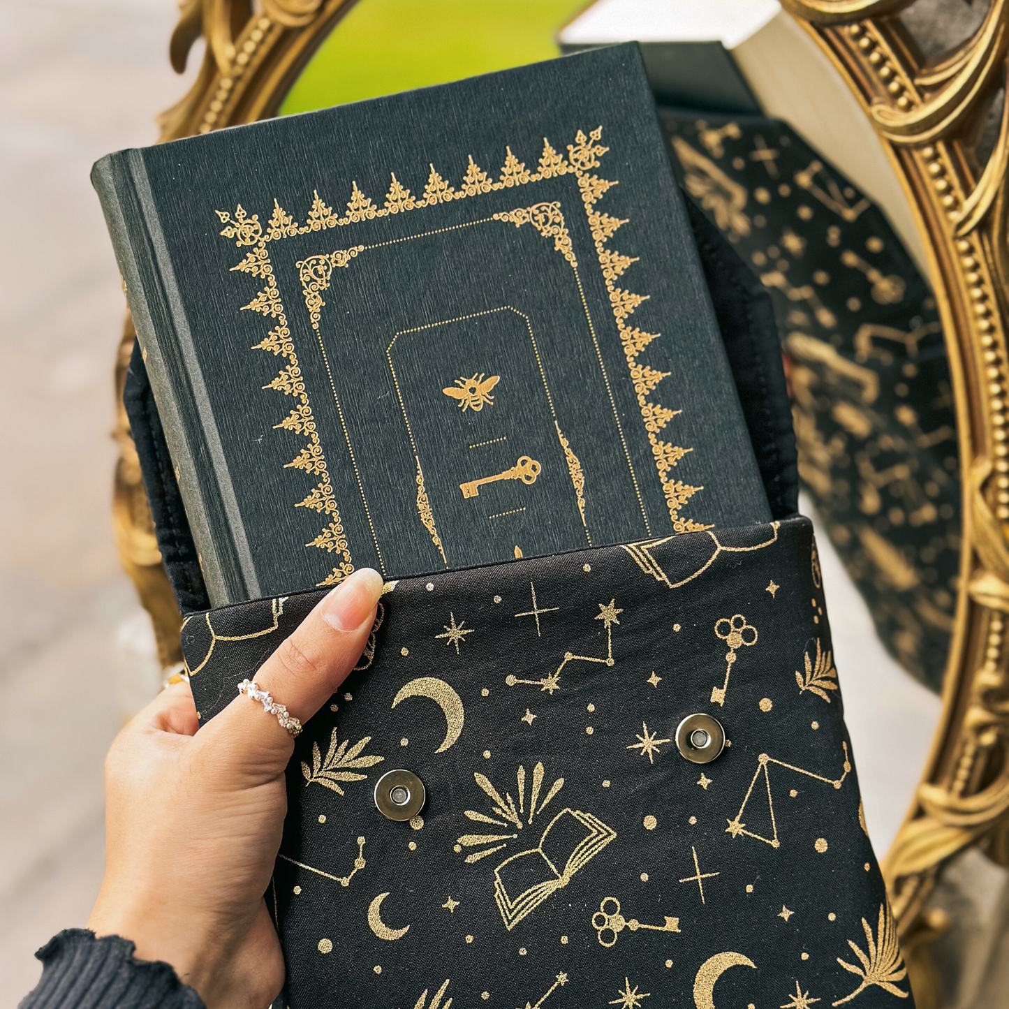 Reading is Magic in Midnight padded book sleeve *gold foil*