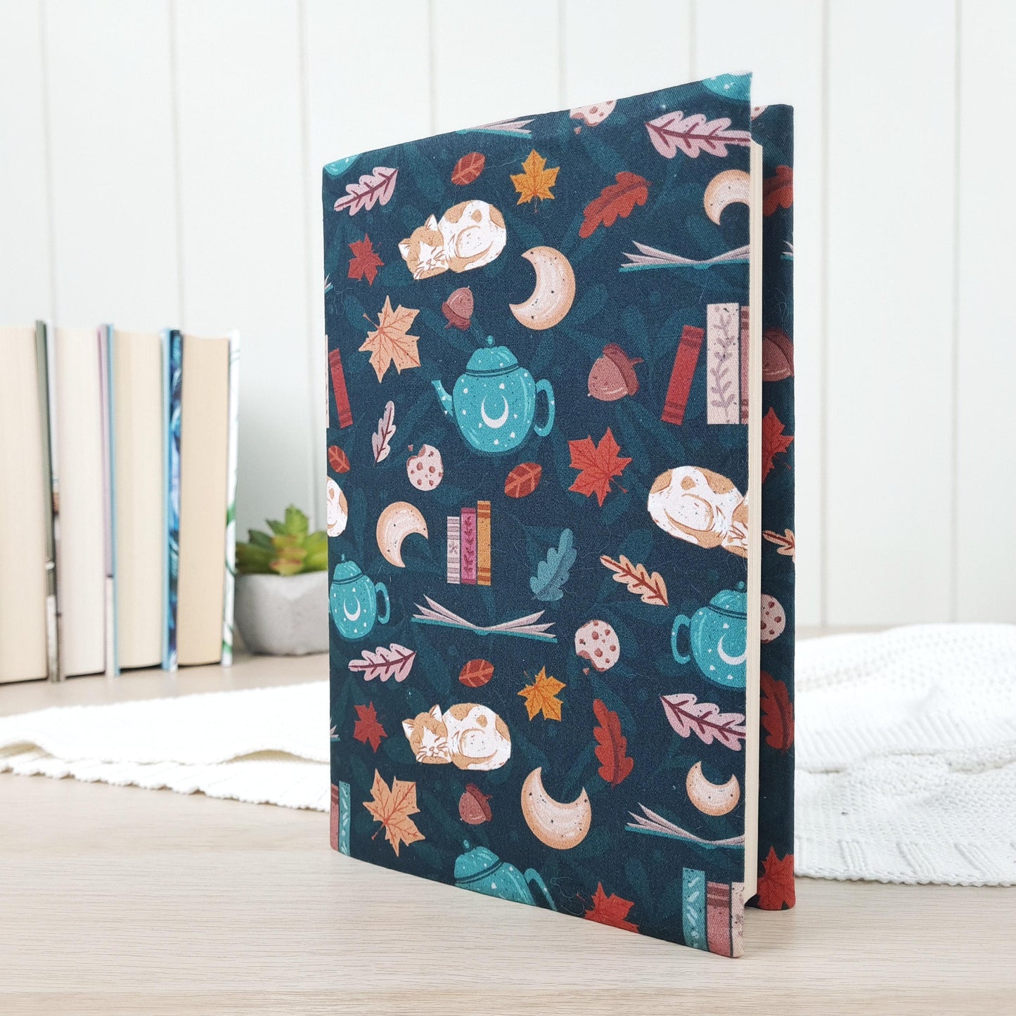 Cozy reads in forest with cats fabric dust jacket book cover