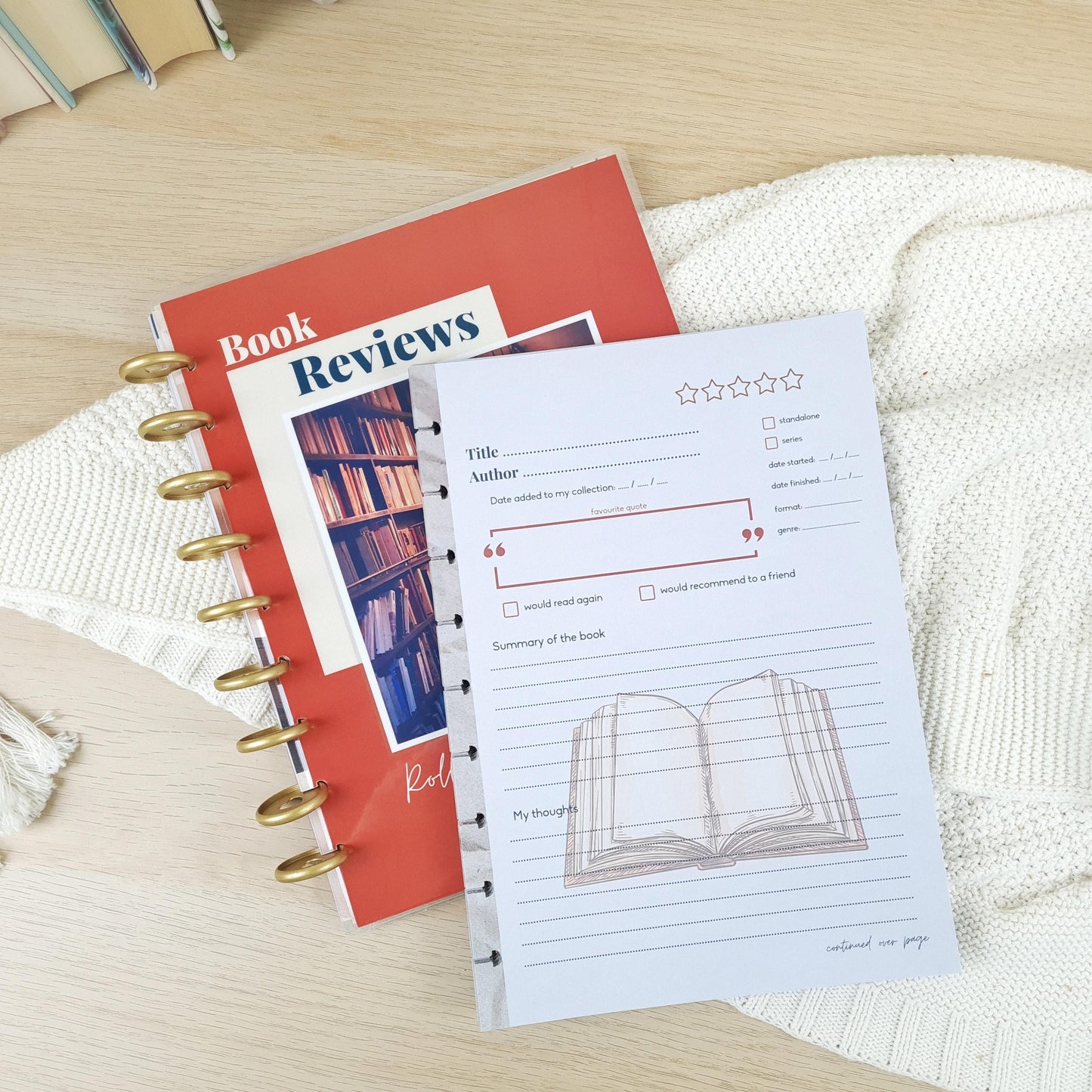 Book Review and Review pages for Reading Journal