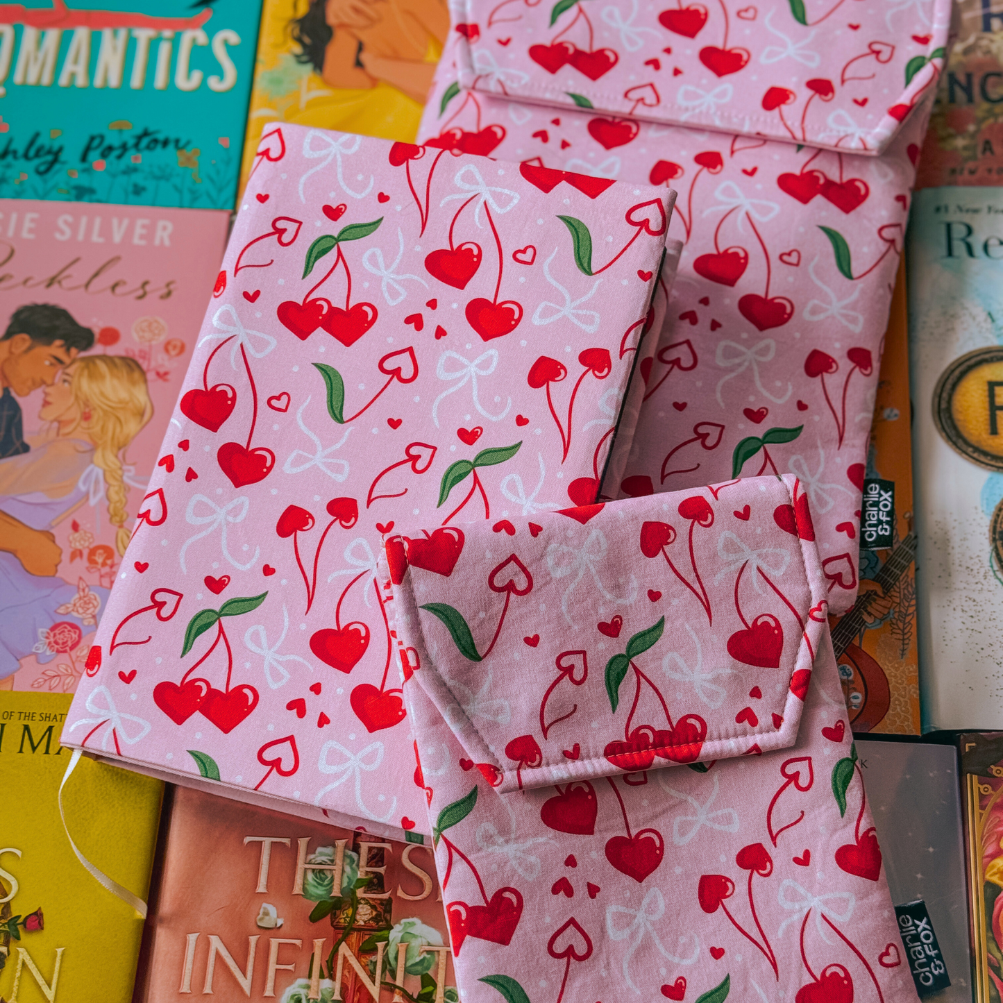 Cherry Hearts padded book sleeve