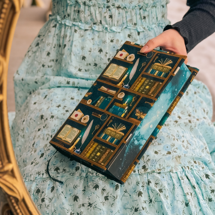Dark Academia (teal) fabric dust jacket