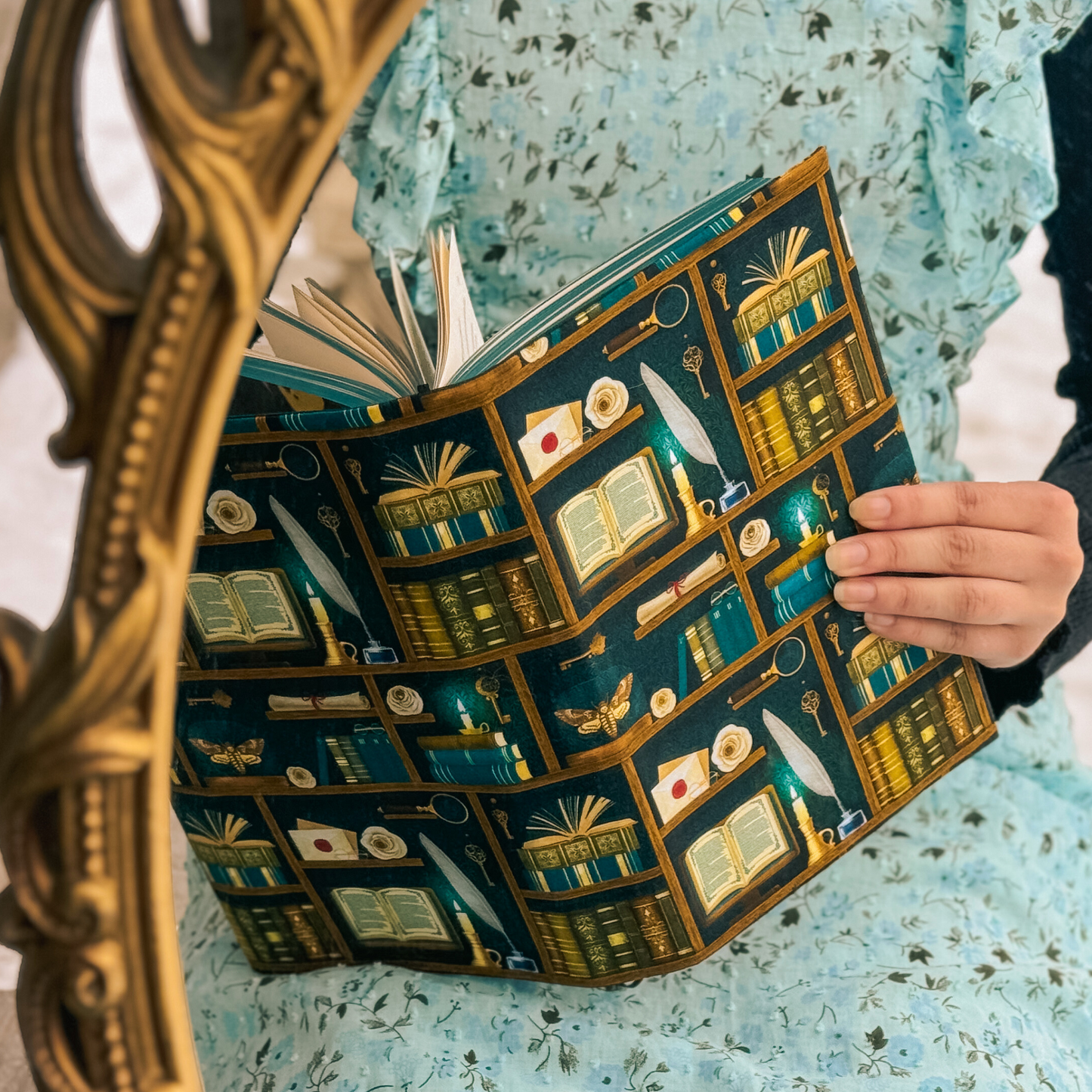 Dark Academia (teal) fabric dust jacket