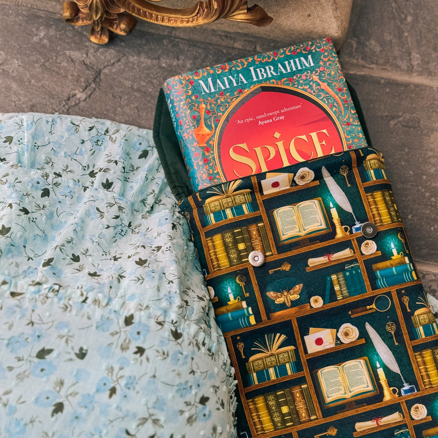 Dark Academia (teal) padded book sleeve