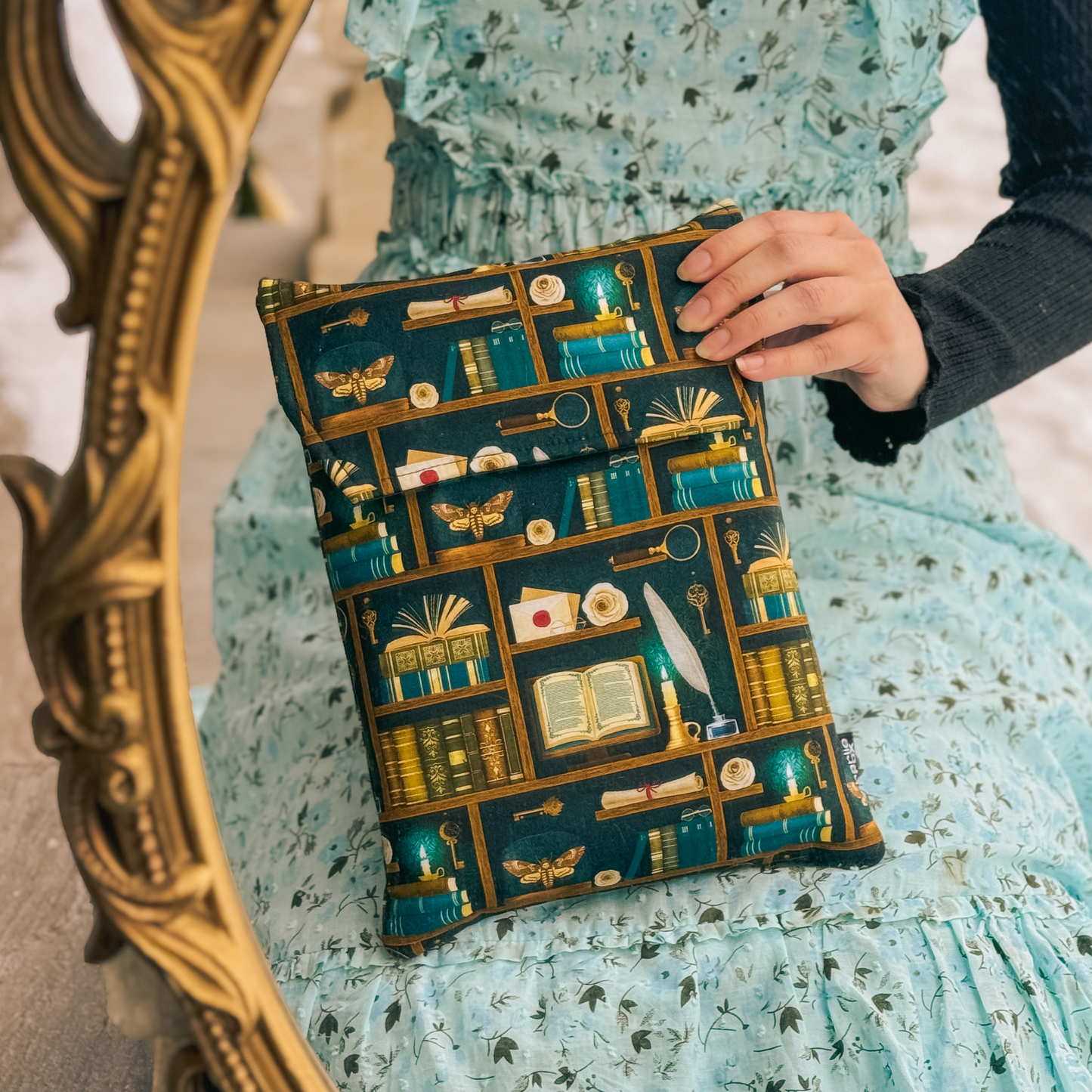 Dark Academia (teal) padded book sleeve