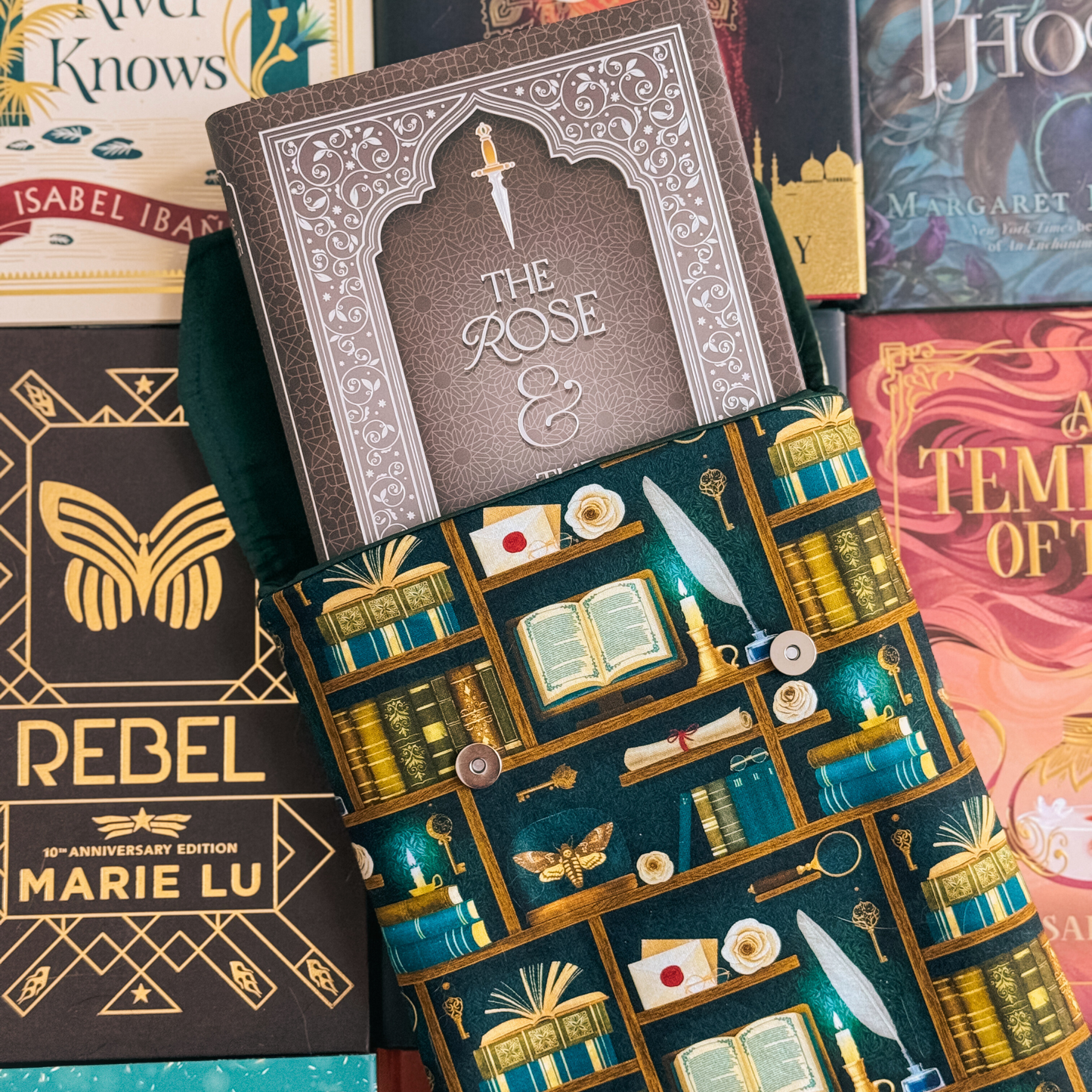 Dark Academia (teal) padded book sleeve
