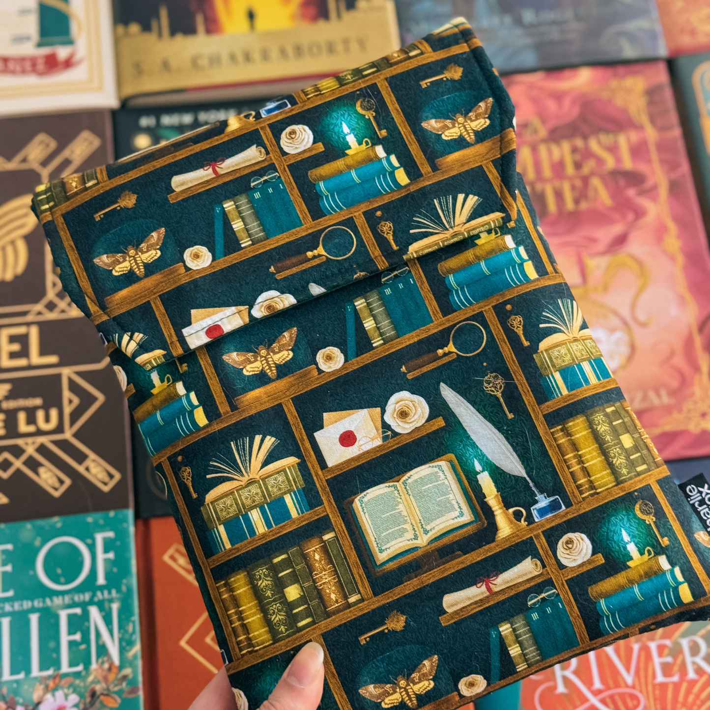 Dark Academia (teal) padded book sleeve