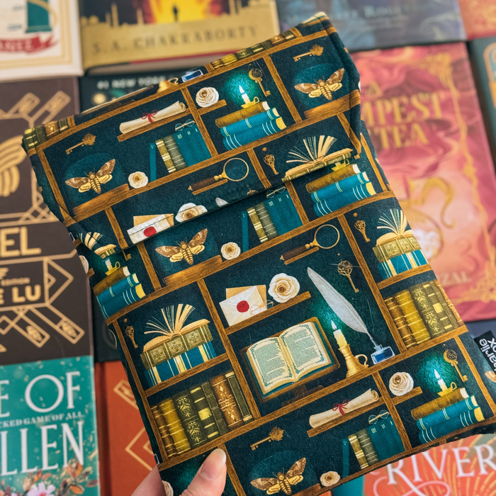 Dark Academia (teal) padded book sleeve