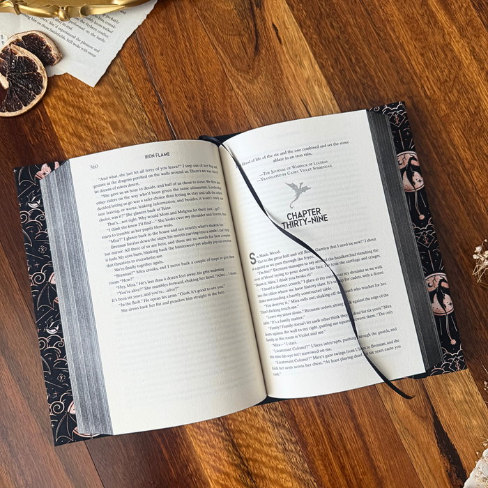 Iron Flame fabric dust jacket - Rebecca Yarros