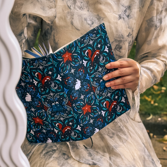 Midnight Winter Fox fabric dust jacket