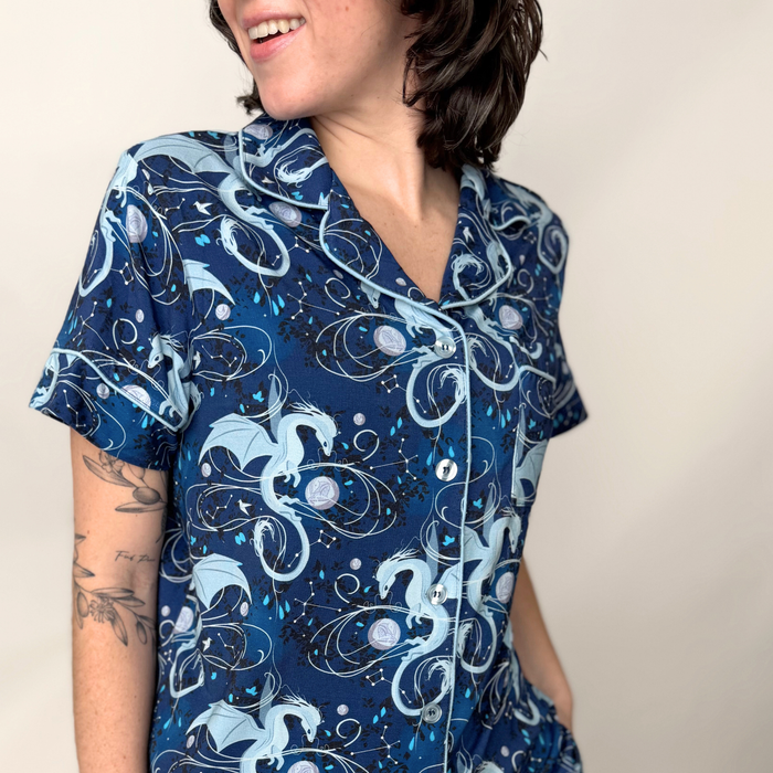 Moonplume Dragon PJ button-up shirt (When The Moon Hatched - Sarah A. Parker)