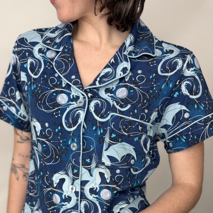 Moonplume Dragon PJ button-up shirt (When The Moon Hatched - Sarah A. Parker)