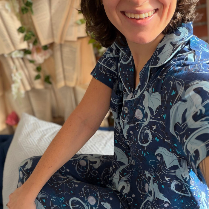Moonplume Dragon PJ button-up shirt (When The Moon Hatched - Sarah A. Parker)