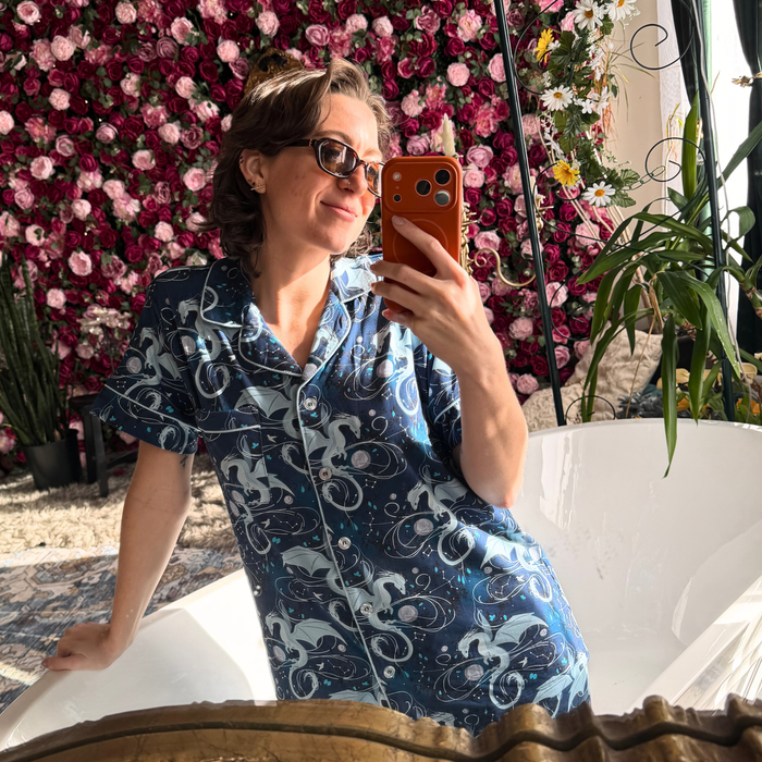Moonplume Dragon PJ button-up shirt (When The Moon Hatched - Sarah A. Parker)