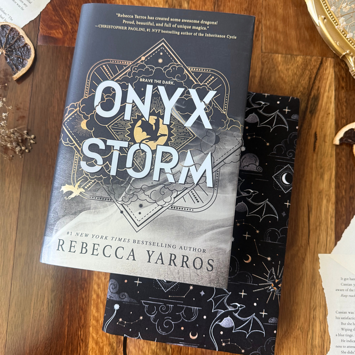 Onyx Storm fabric dust jacket - Rebecca Yarros