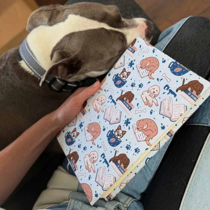 Pups and Pages fabric dust jacket