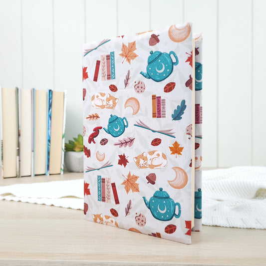 Cozy reads in biscuit with cats fabric dust jacket book cover