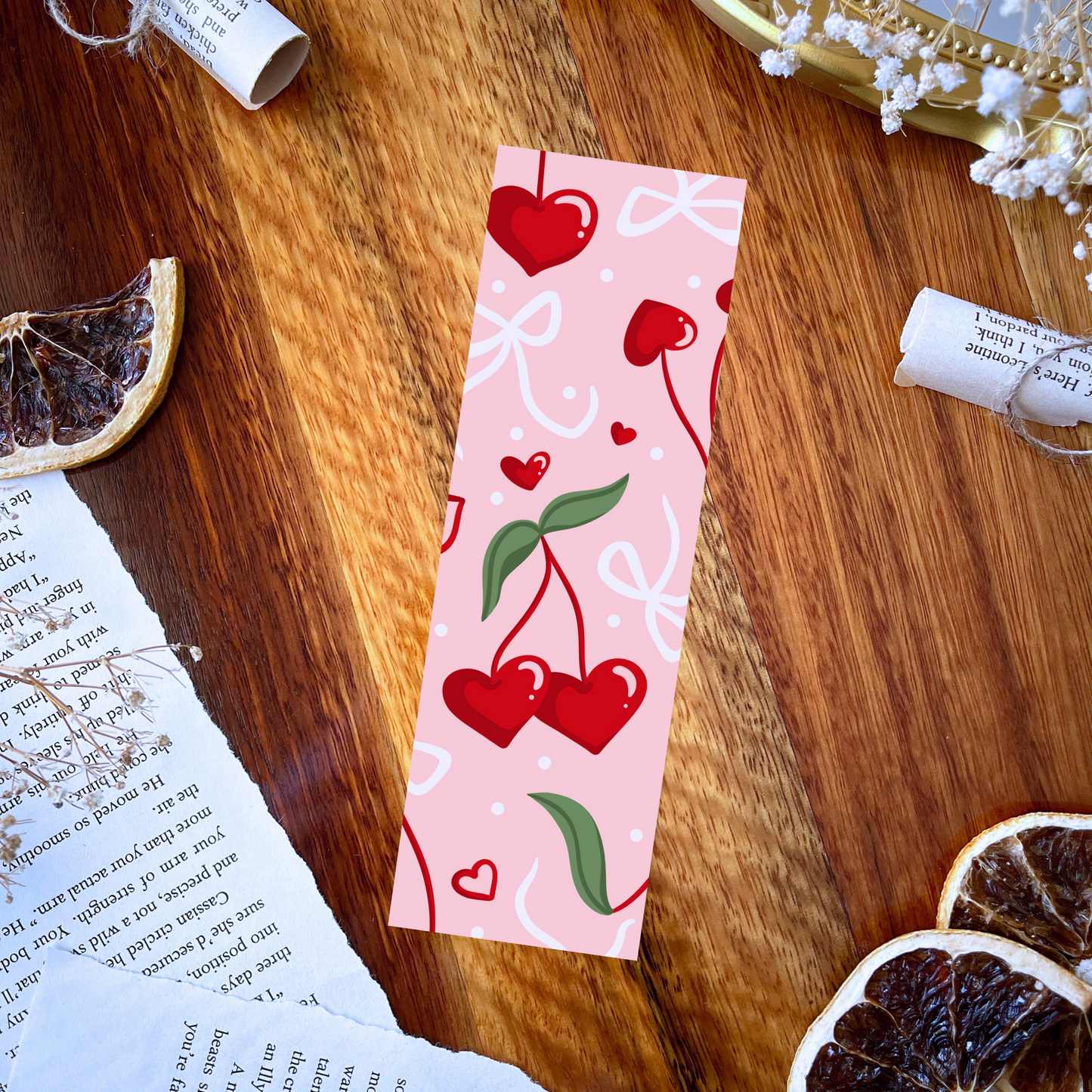 Bee Mine-Cherry Hearts double-sided bookmark