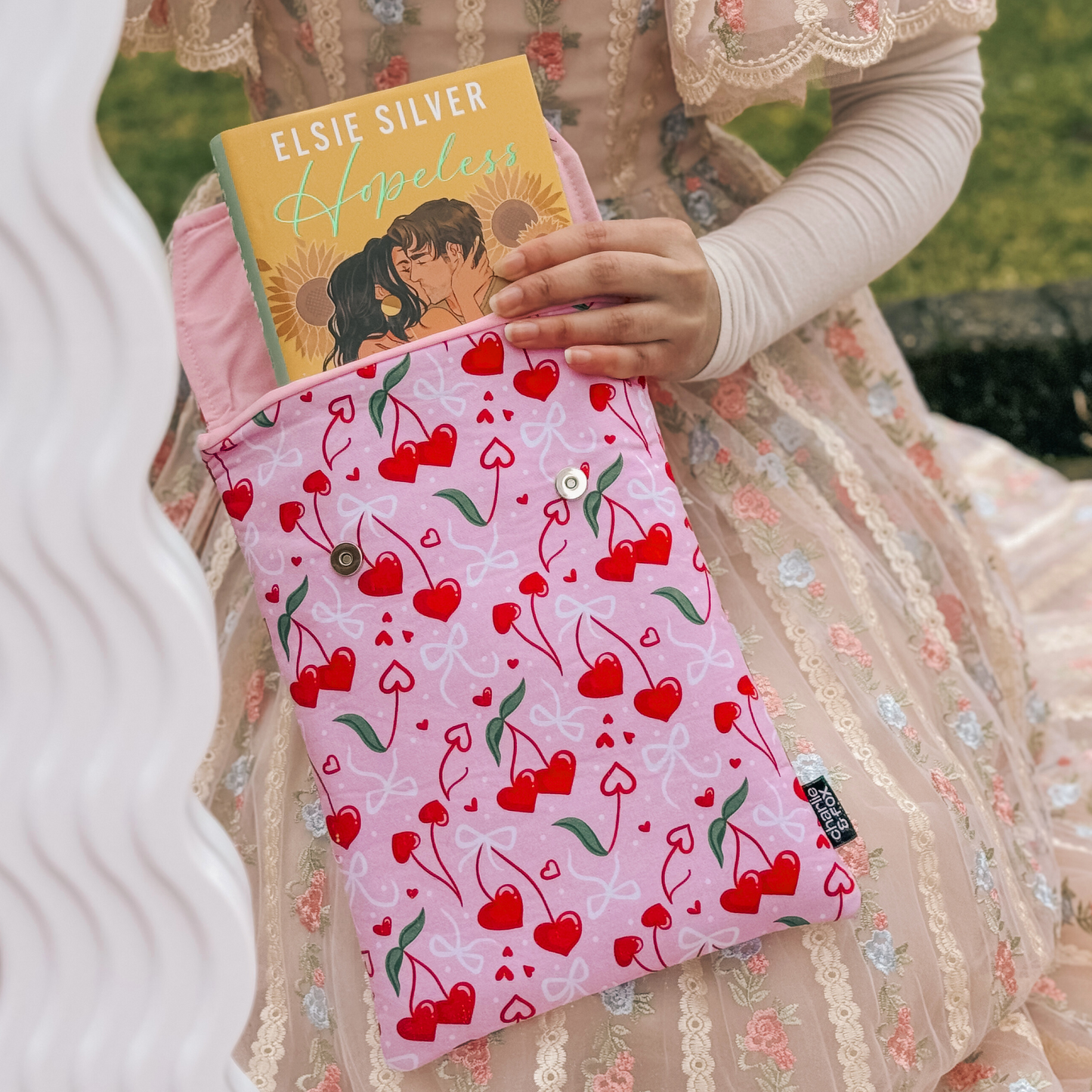 Cherry Hearts padded book sleeve