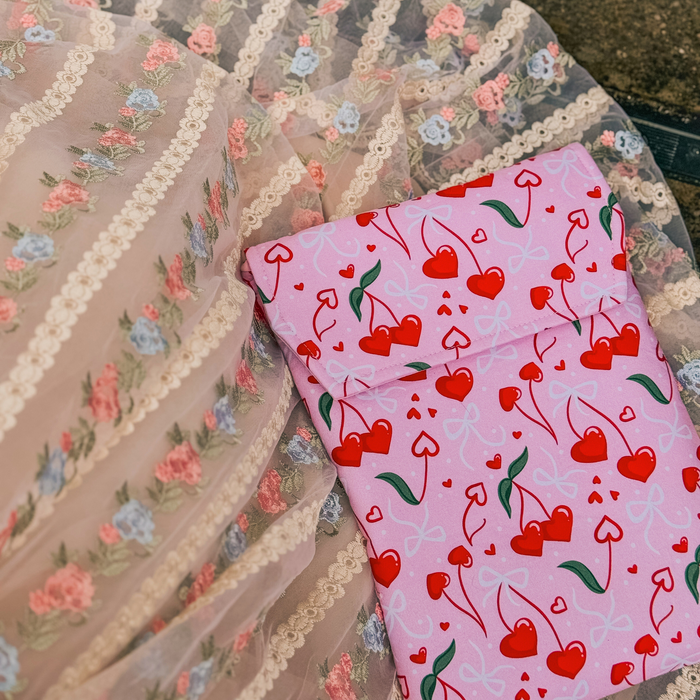 Cherry Hearts padded book sleeve