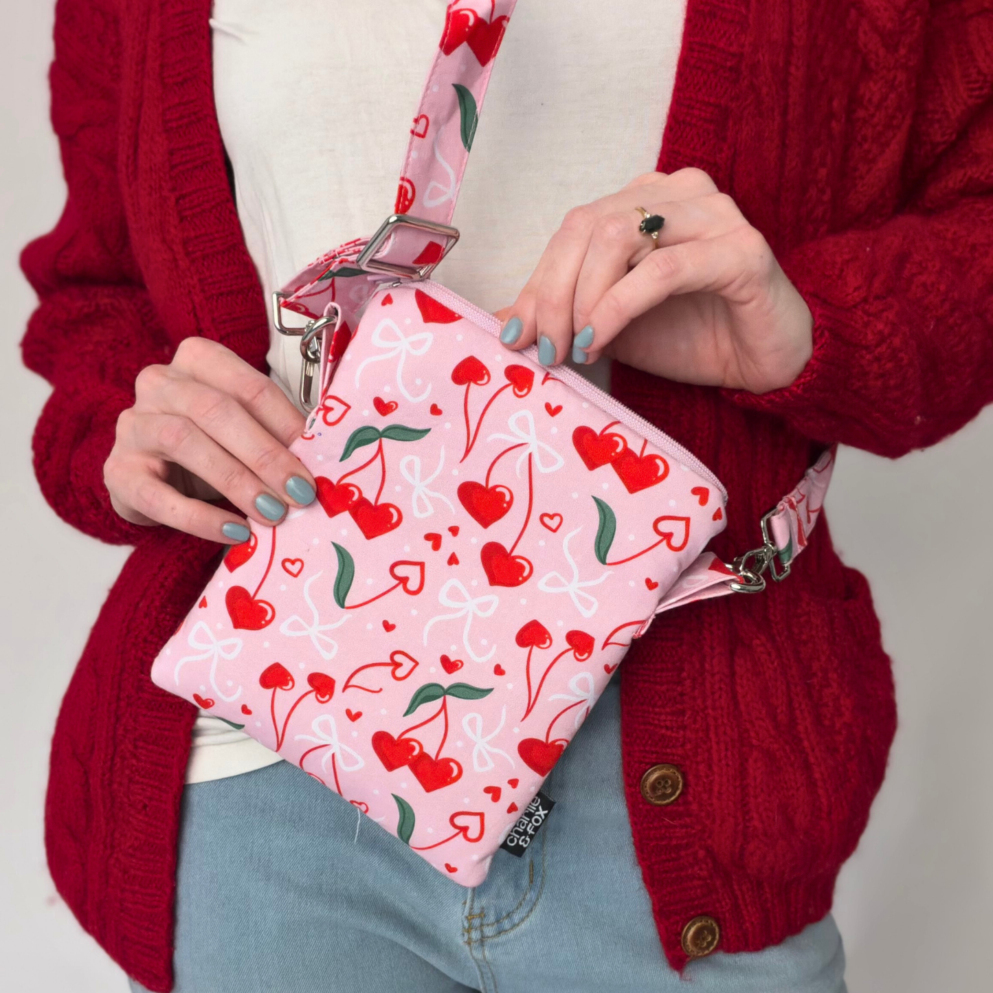 Cherry Hearts crossbody sleeve