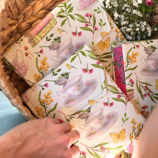 Cottagecore padded e-reader sleeve