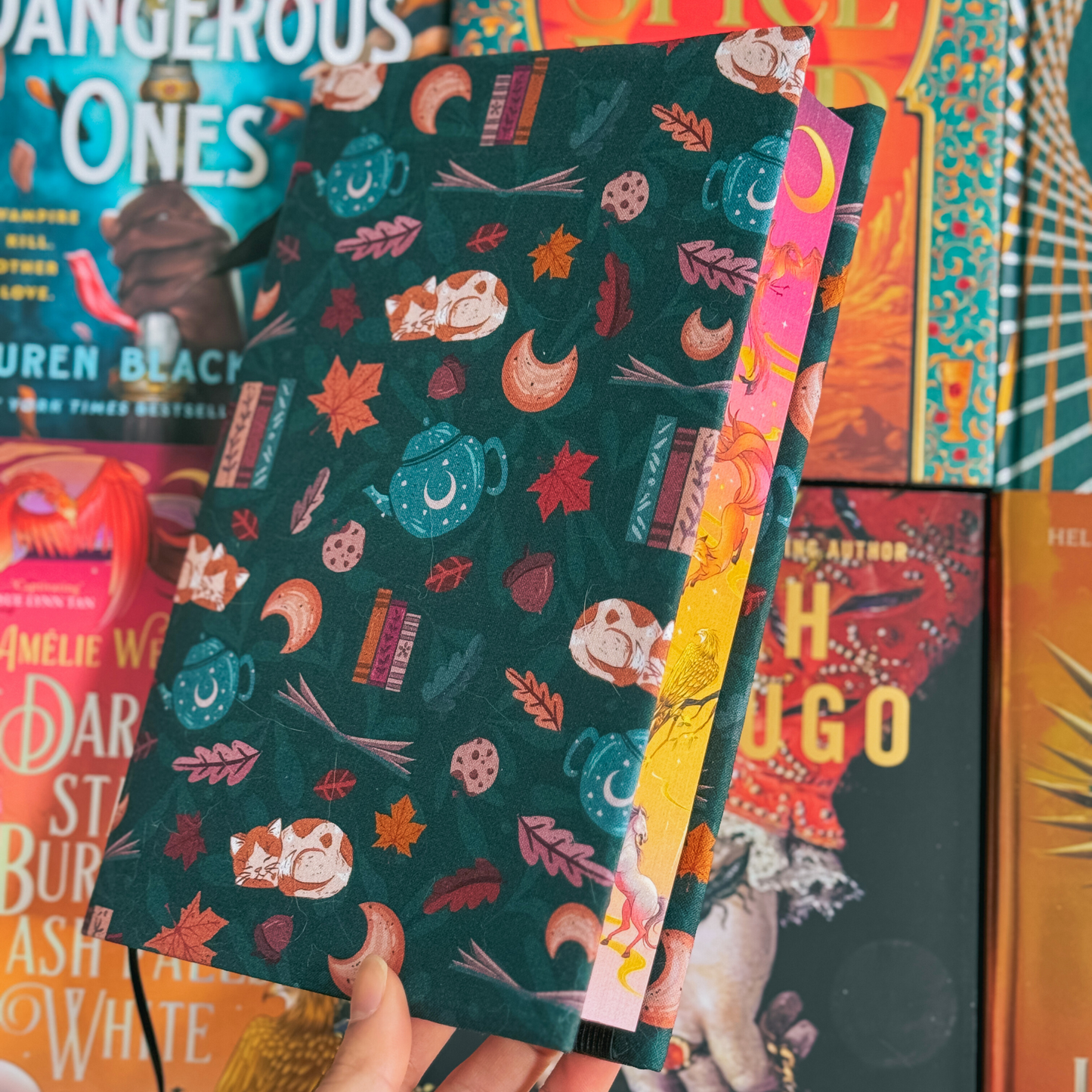 Cozy Reads in Forest fabric dust jacket