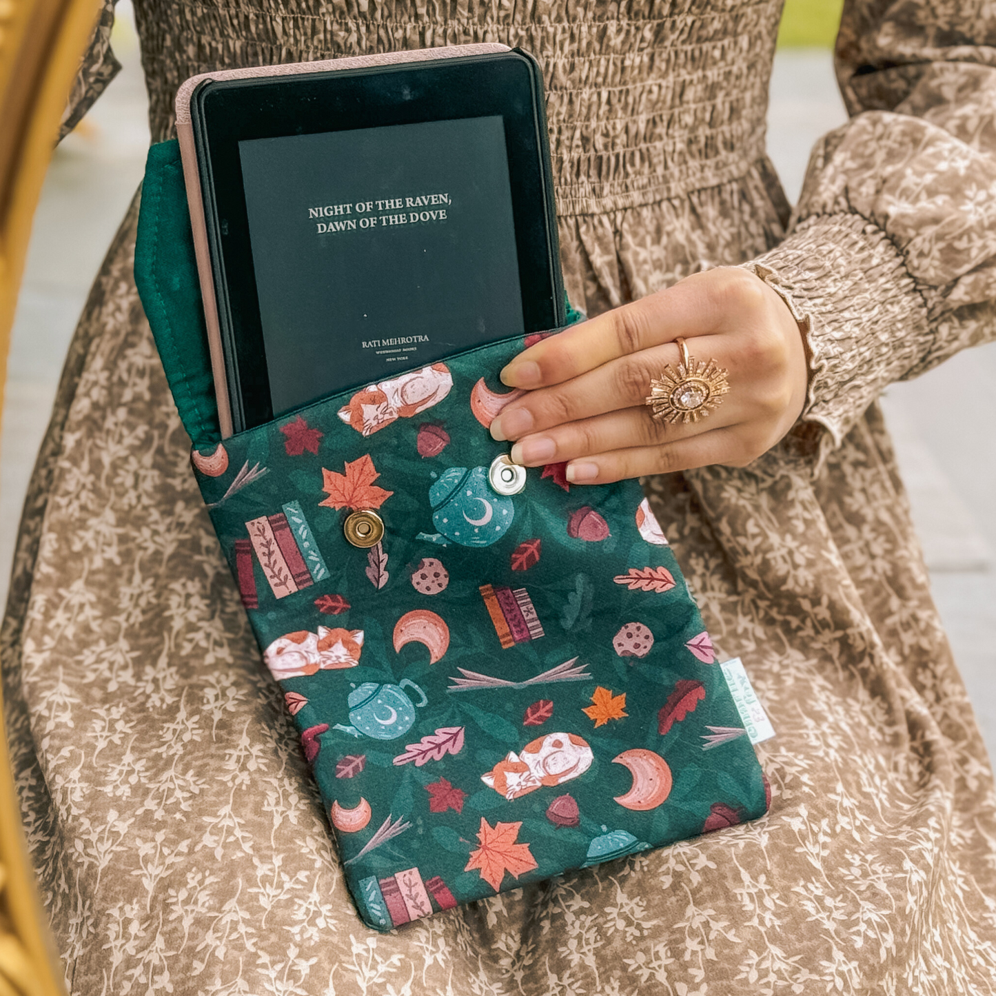 Cozy Reads in Forest padded e-reader sleeve