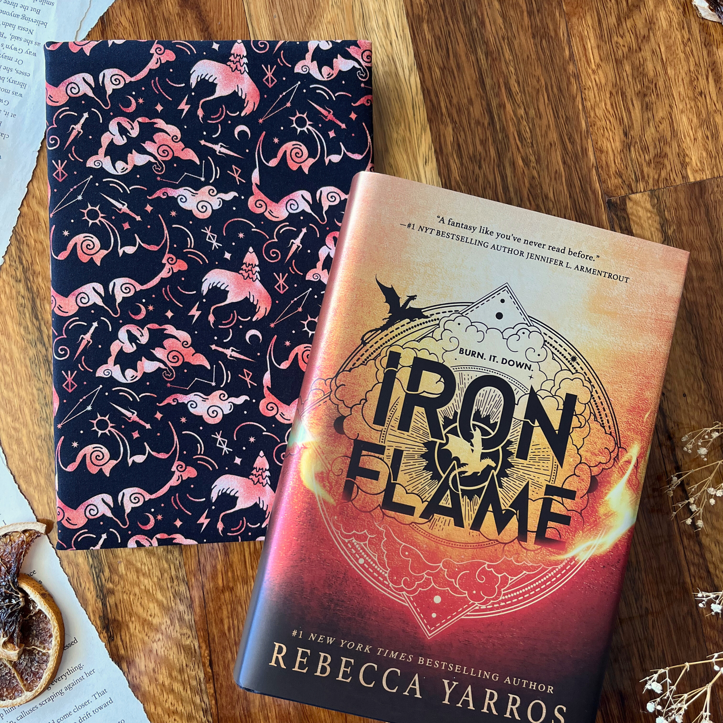 Iron Flame fabric dust jacket - Rebecca Yarros