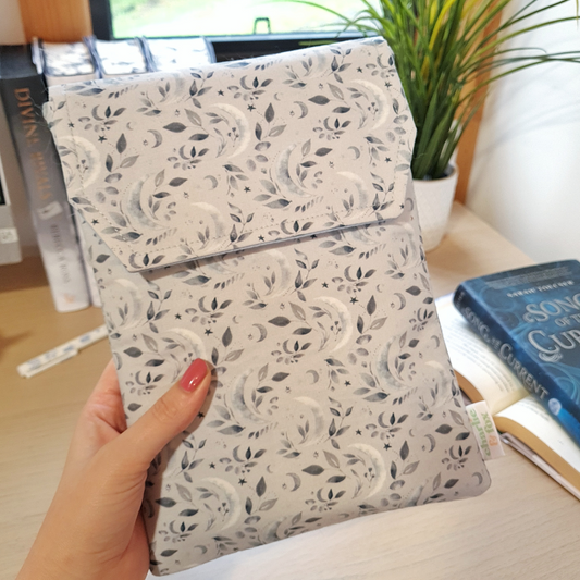 Lunar Floral in Silver padded book sleeve