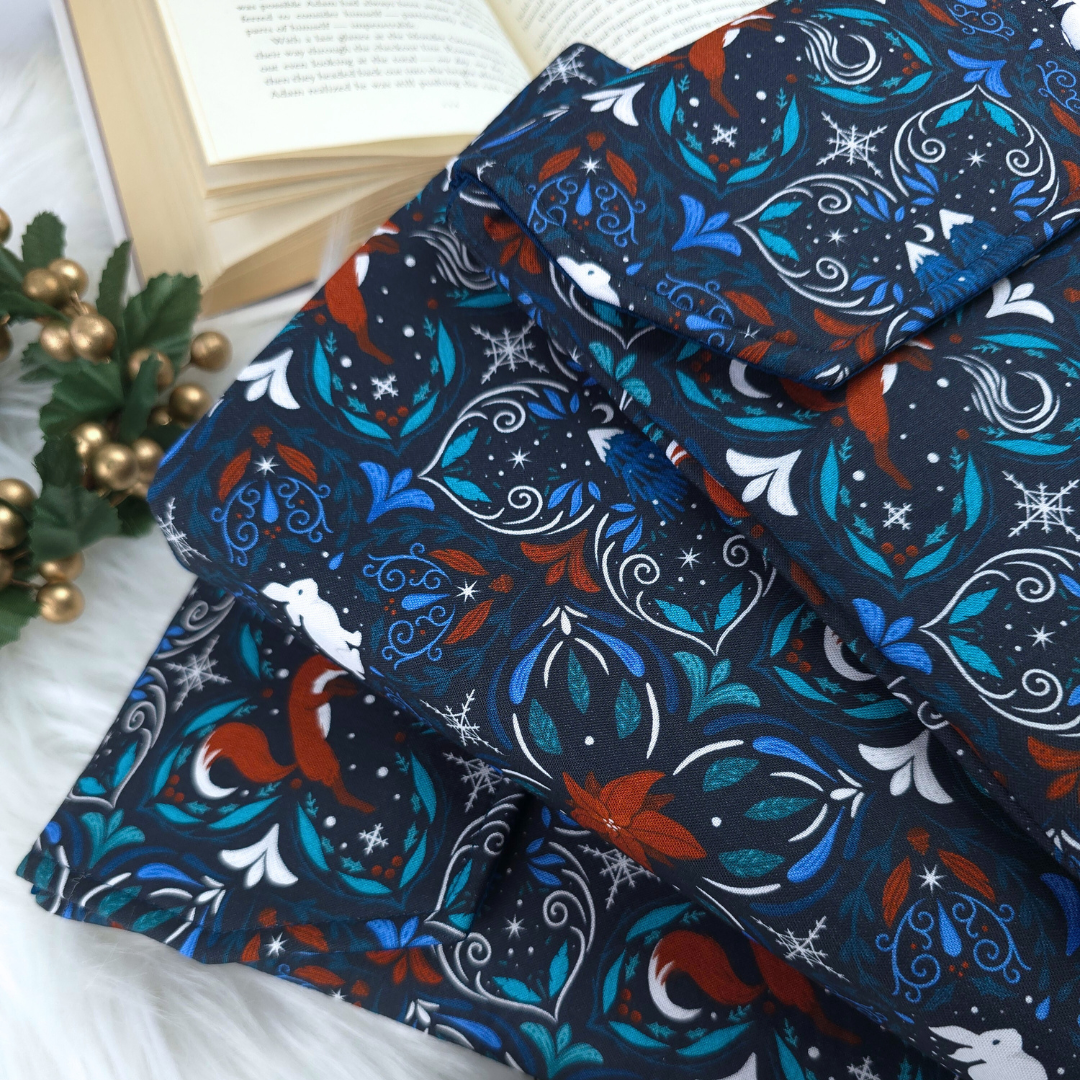 Midnight Winter Fox fabric dust jacket
