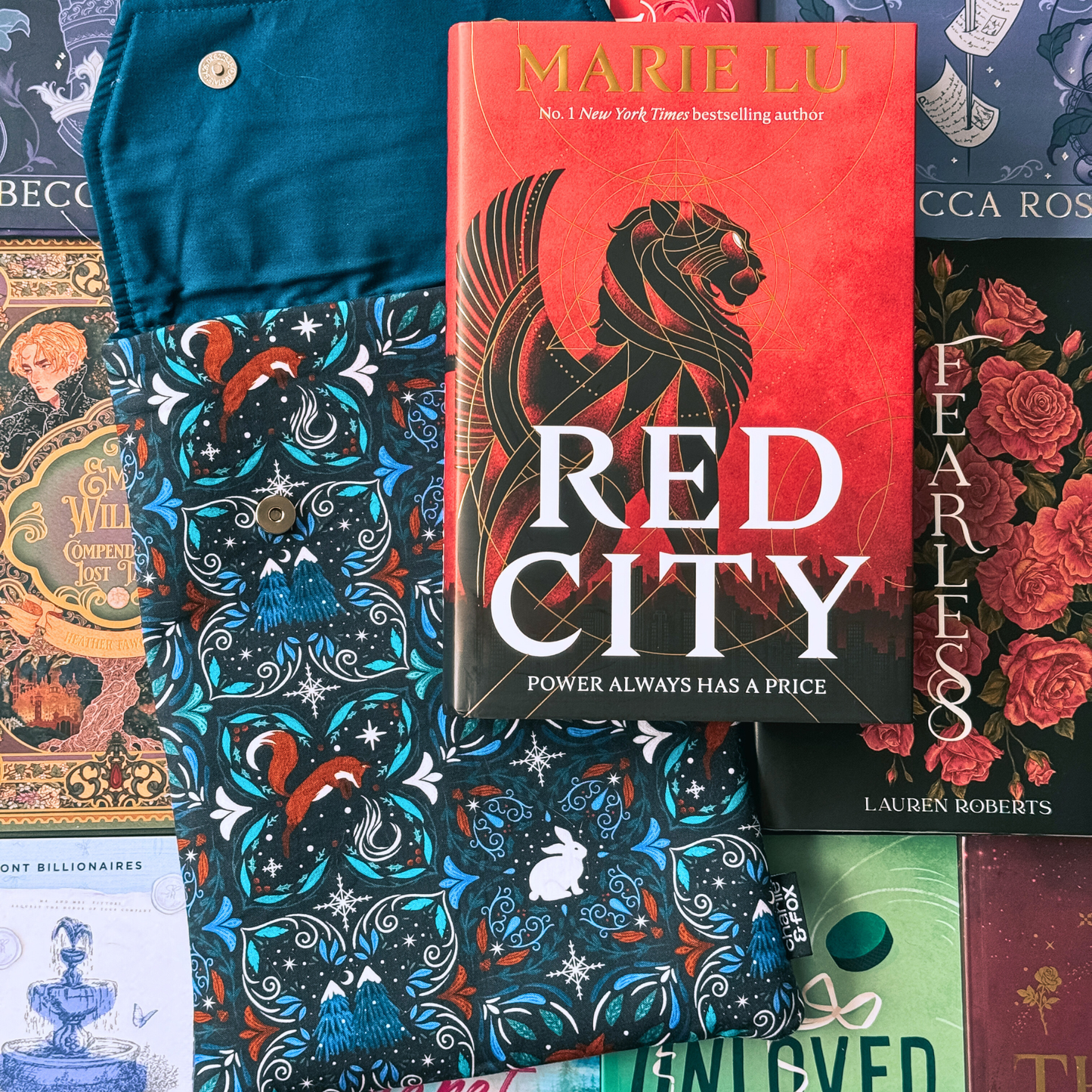 Midnight Winter Fox padded book sleeve