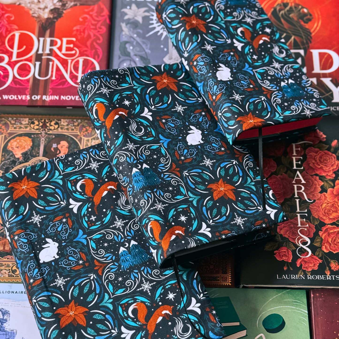 Midnight Winter Fox fabric dust jacket