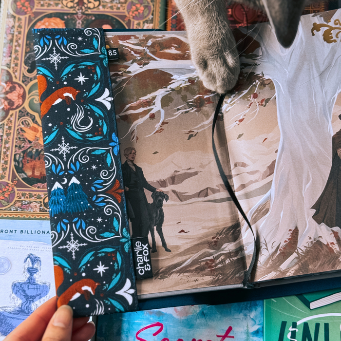 Midnight Winter Fox fabric dust jacket