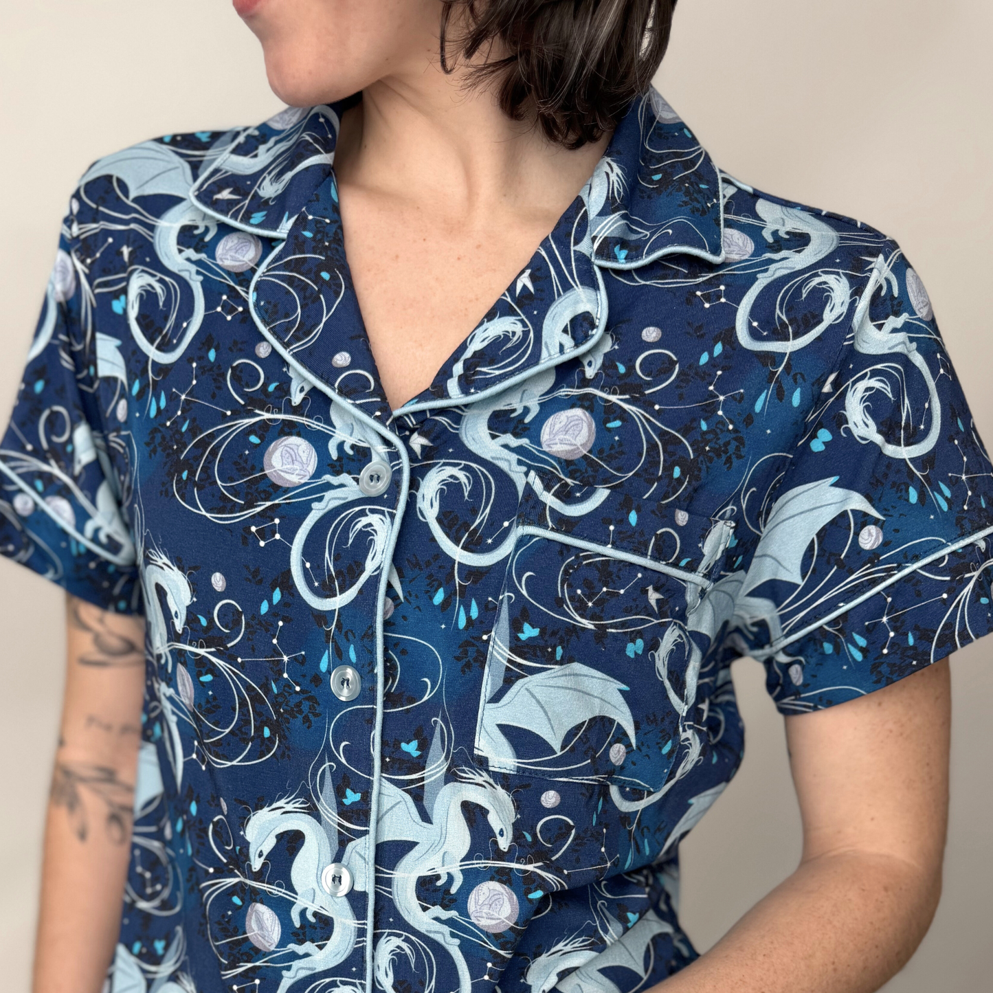 Moonplume Dragon PJ button-up shirt (When The Moon Hatched - Sarah A. Parker)