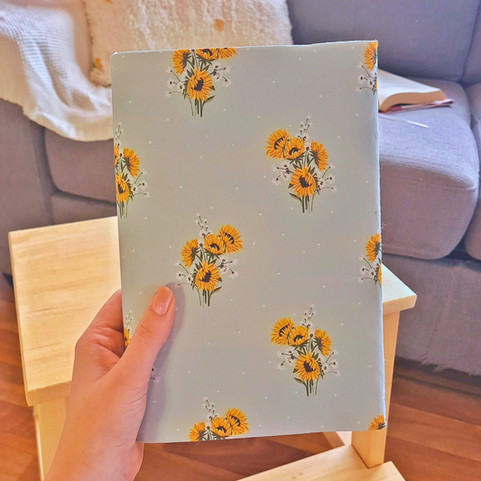 Light Sage Sunflowers fabric book cover