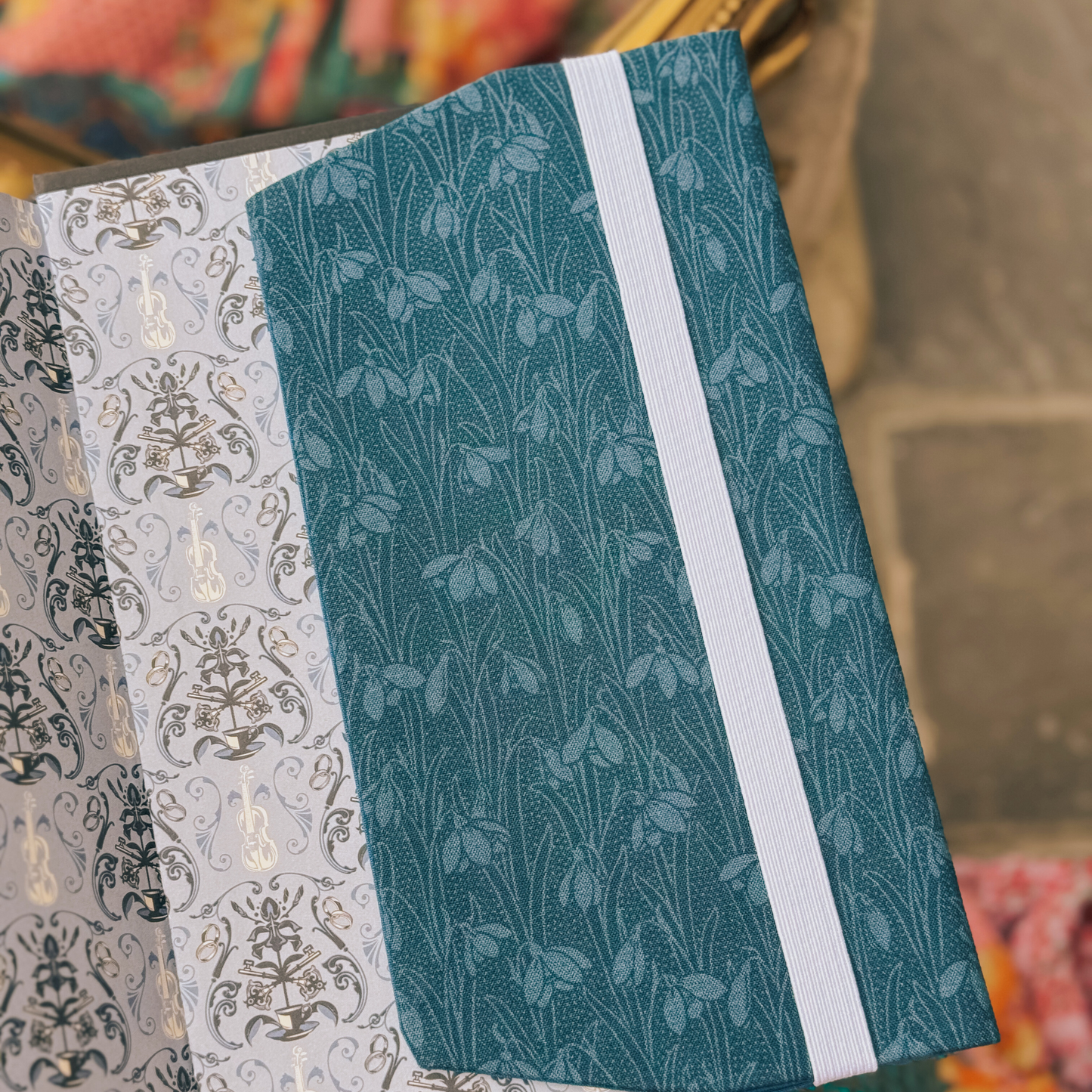 Snowdrops in Ocean Blue fabric dust jacket