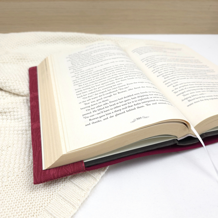 Snowdrops in Berry Red fabric dust jacket