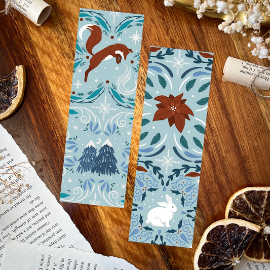 Winter Fox double-sided bookmark