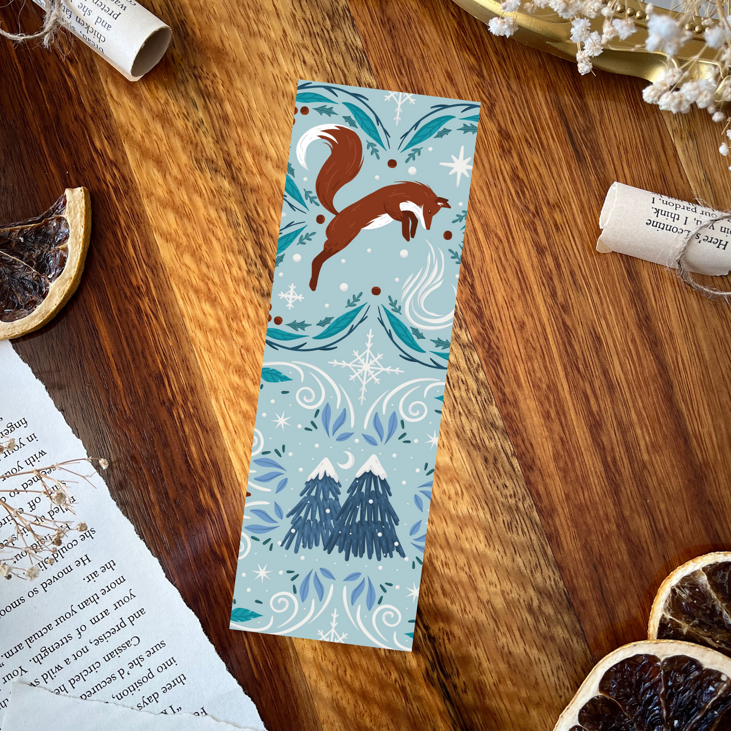 Winter Fox double-sided bookmark