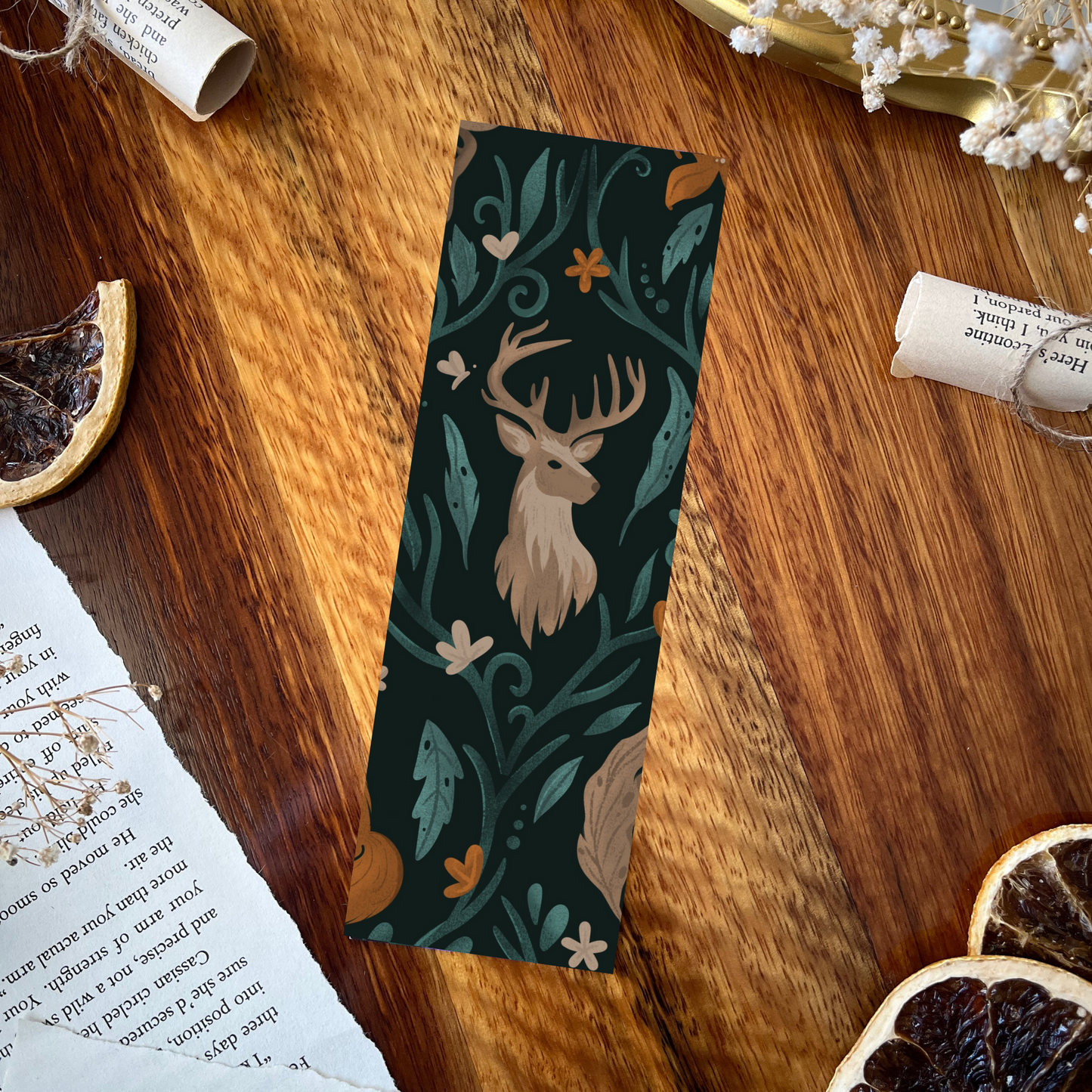 Woodland double-sided bookmark