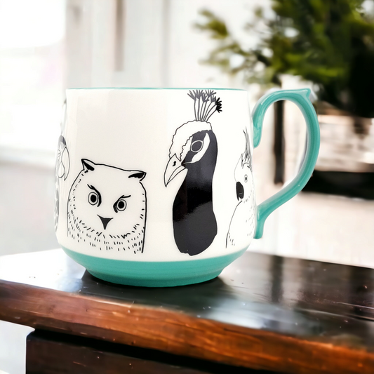 green birds ceramic mug